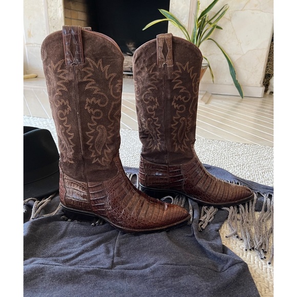 Sartore Alligator and Suede Cowboy Boots - 7.5 - Picture 5 of 15